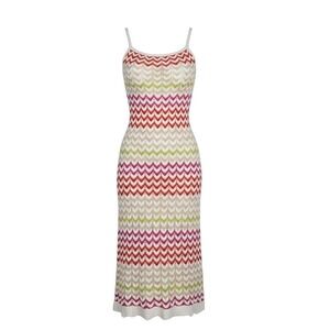 Rachel Zoe Knit Crochet Chevron Maxi Dress L Boho Summer Beach Festival